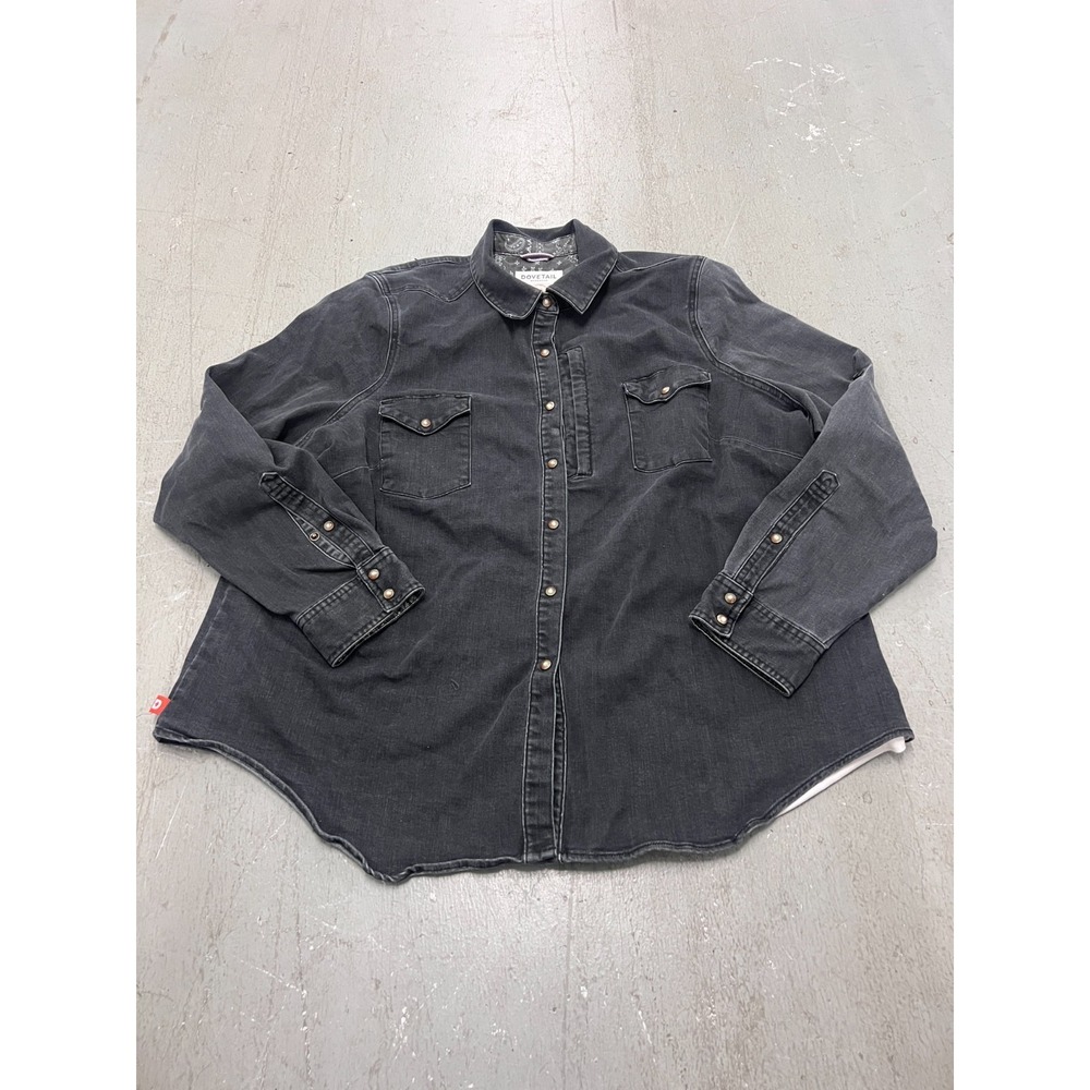 Dovetail Workwear Shirt Shacket Women 3XL Black Denim Pearl Snap Western Cowgirl